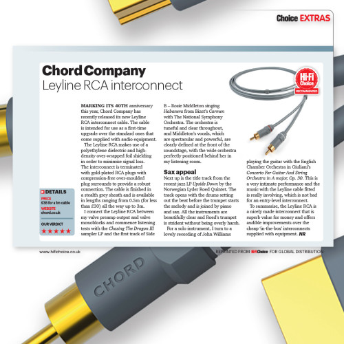 CHORD Leyline 2RCA to 2RCA 0.5m